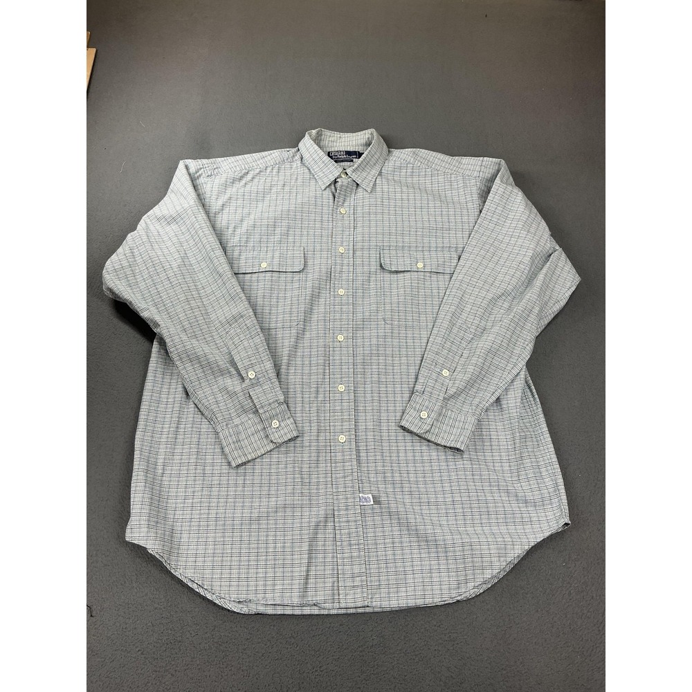 Polo By Ralph Lauren Shirt Mens L Blue Plaid Cotton Long Sleeve Button Up 90s